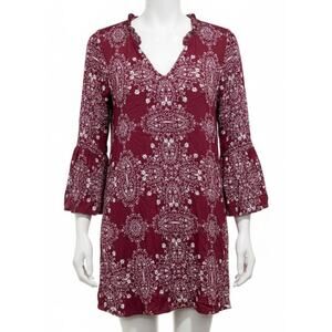 Style Co Dress Womens Size M Red White Paisley Festival Boho Peasant Long Sleeve